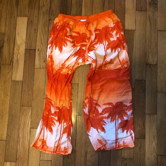 Beach Cabana Tropical Palm Tree Orange Beach Pants Size Small - Picture 1 of 4